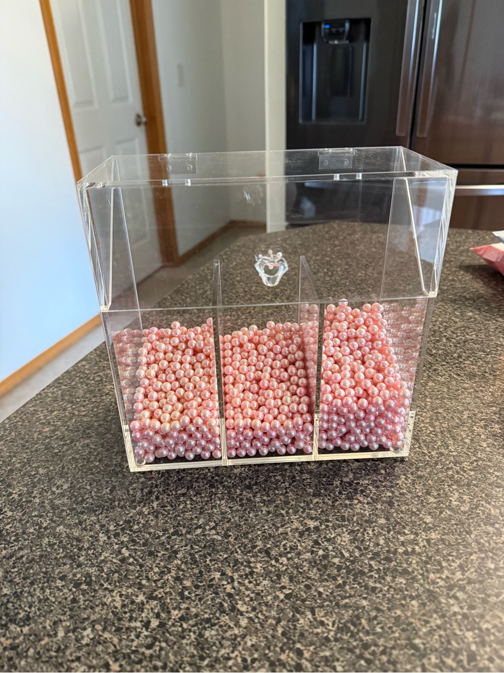 Acrylic Three-Compartment Organizer with Pink Pearl Beads